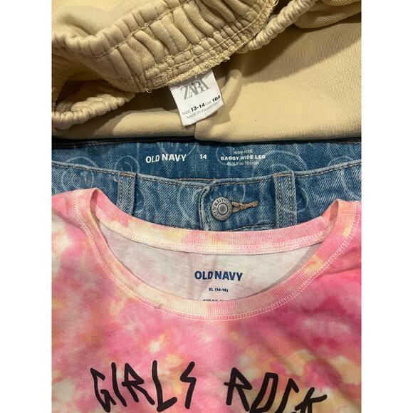Girls Zara Old Navy Bundle Graphic Tee Cargo Sweat pants Wide leg jeans 9/10 - Picture 9 of 9